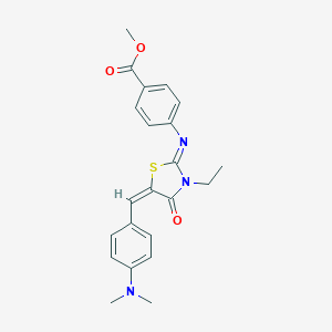 molecular formula C22H23N3O3S B297920 methyl 4-({(2E,5E)-5-[4-(dimethylamino)benzylidene]-3-ethyl-4-oxo-1,3-thiazolidin-2-ylidene}amino)benzoate 