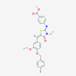 molecular formula C29H27FN2O5S B297921 Methyl 4-[(5-{3-ethoxy-4-[(4-fluorobenzyl)oxy]benzylidene}-3-ethyl-4-oxo-1,3-thiazolidin-2-ylidene)amino]benzoate 
