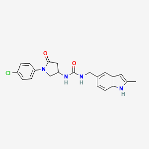 molecular formula C21H21ClN4O2 B2979215 1-(1-(4-chlorophenyl)-5-oxopyrrolidin-3-yl)-3-((2-methyl-1H-indol-5-yl)methyl)urea CAS No. 887466-32-2
