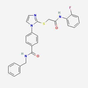 molecular formula C25H21FN4O2S B2979216 N-benzyl-4-(2-((2-((2-fluorophenyl)amino)-2-oxoethyl)thio)-1H-imidazol-1-yl)benzamide CAS No. 1207026-88-7