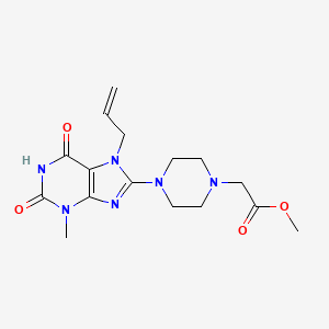 molecular formula C16H22N6O4 B2979219 methyl 2-(4-(7-allyl-3-methyl-2,6-dioxo-2,3,6,7-tetrahydro-1H-purin-8-yl)piperazin-1-yl)acetate CAS No. 898408-74-7
