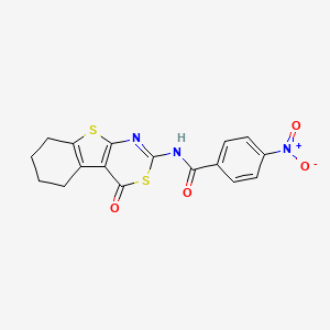 molecular formula C17H13N3O4S2 B2979221 4-nitro-N-(4-oxo-5,6,7,8-tetrahydro-[1]benzothiolo[2,3-d][1,3]thiazin-2-yl)benzamide CAS No. 268733-43-3