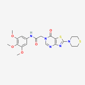 molecular formula C20H23N5O5S2 B2979225 2-[7-oxo-2-(thiomorpholin-4-yl)-6H,7H-[1,3]thiazolo[4,5-d]pyrimidin-6-yl]-N-(3,4,5-trimethoxyphenyl)acetamide CAS No. 1223978-59-3