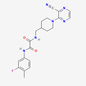 molecular formula C20H21FN6O2 B2979227 N1-((1-(3-cyanopyrazin-2-yl)piperidin-4-yl)methyl)-N2-(3-fluoro-4-methylphenyl)oxalamide CAS No. 1797286-38-4