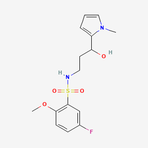 molecular formula C15H19FN2O4S B2979231 5-fluoro-N-(3-hydroxy-3-(1-methyl-1H-pyrrol-2-yl)propyl)-2-methoxybenzenesulfonamide CAS No. 1795443-28-5