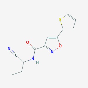molecular formula C12H11N3O2S B2979239 N-(1-cyanopropyl)-5-(thiophen-2-yl)-1,2-oxazole-3-carboxamide CAS No. 1311520-64-5