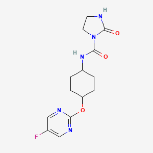 molecular formula C14H18FN5O3 B2979249 N-((1r,4r)-4-((5-fluoropyrimidin-2-yl)oxy)cyclohexyl)-2-oxoimidazolidine-1-carboxamide CAS No. 2034280-28-7