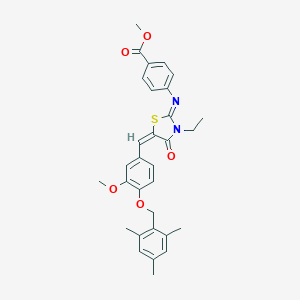molecular formula C31H32N2O5S B297925 methyl 4-{[(2E,5E)-3-ethyl-5-{3-methoxy-4-[(2,4,6-trimethylbenzyl)oxy]benzylidene}-4-oxo-1,3-thiazolidin-2-ylidene]amino}benzoate 
