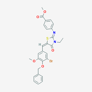 molecular formula C28H25BrN2O5S B297927 methyl 4-({(2E,5E)-5-[4-(benzyloxy)-3-bromo-5-methoxybenzylidene]-3-ethyl-4-oxo-1,3-thiazolidin-2-ylidene}amino)benzoate 