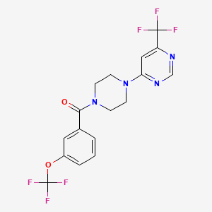 molecular formula C17H14F6N4O2 B2979289 (3-(Trifluoromethoxy)phenyl)(4-(6-(trifluoromethyl)pyrimidin-4-yl)piperazin-1-yl)methanone CAS No. 2034343-90-1