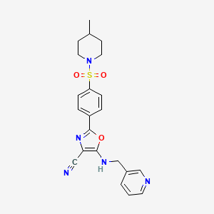 molecular formula C22H23N5O3S B2979296 2-(4-((4-Methylpiperidin-1-yl)sulfonyl)phenyl)-5-((pyridin-3-ylmethyl)amino)oxazole-4-carbonitrile CAS No. 941248-23-3