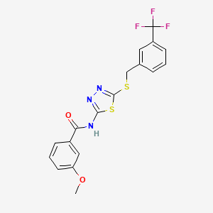 molecular formula C18H14F3N3O2S2 B2979312 3-methoxy-N-[5-[[3-(trifluoromethyl)phenyl]methylsulfanyl]-1,3,4-thiadiazol-2-yl]benzamide CAS No. 392301-98-3