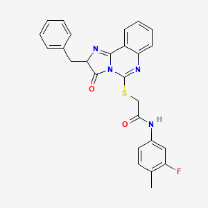 molecular formula C26H21FN4O2S B2979313 2-((2-benzyl-3-oxo-2,3-dihydroimidazo[1,2-c]quinazolin-5-yl)thio)-N-(3-fluoro-4-methylphenyl)acetamide CAS No. 1053079-88-1