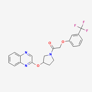 molecular formula C21H18F3N3O3 B2979315 1-[3-(喹喔啉-2-氧基)吡咯烷-1-基]-2-[3-(三氟甲基)苯氧基]乙-1-酮 CAS No. 2097897-96-4