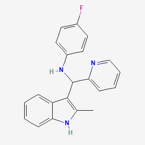 molecular formula C21H18FN3 B2979322 4-fluoro-N-((2-methyl-1H-indol-3-yl)(pyridin-2-yl)methyl)aniline CAS No. 307543-58-4