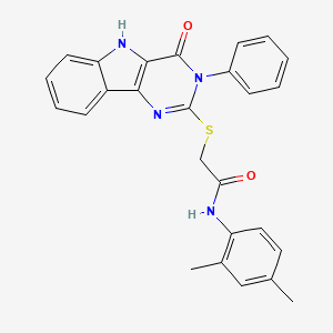 molecular formula C26H22N4O2S B2979325 N-(2,4-dimethylphenyl)-2-((4-oxo-3-phenyl-4,5-dihydro-3H-pyrimido[5,4-b]indol-2-yl)thio)acetamide CAS No. 536703-65-8
