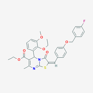 molecular formula C33H31FN2O6S B297935 ethyl 5-(2-ethoxy-3-methoxyphenyl)-2-{4-[(4-fluorobenzyl)oxy]benzylidene}-7-methyl-3-oxo-2,3-dihydro-5H-[1,3]thiazolo[3,2-a]pyrimidine-6-carboxylate 