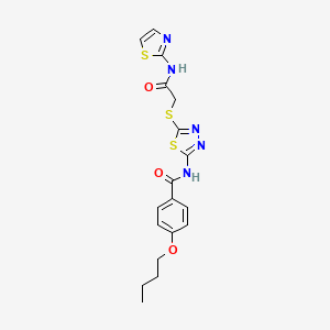 molecular formula C18H19N5O3S3 B2979352 4-butoxy-N-(5-((2-oxo-2-(thiazol-2-ylamino)ethyl)thio)-1,3,4-thiadiazol-2-yl)benzamide CAS No. 317328-89-5