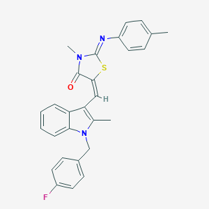 molecular formula C28H24FN3OS B297936 (2E,5E)-5-{[1-(4-fluorobenzyl)-2-methyl-1H-indol-3-yl]methylidene}-3-methyl-2-[(4-methylphenyl)imino]-1,3-thiazolidin-4-one 