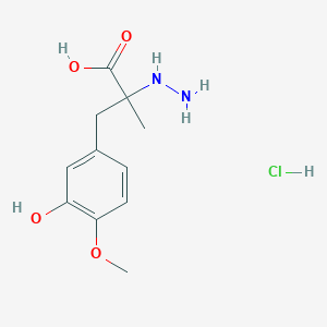 molecular formula C11H17ClN2O4 B2979364 2-Hydrazinyl-3-(3-hydroxy-4-methoxyphenyl)-2-methylpropanoic acid;hydrochloride CAS No. 2470439-17-7