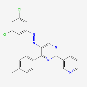 molecular formula C22H15Cl2N5 B2979365 5-[2-(3,5-Dichlorophenyl)diazenyl]-4-(4-methylphenyl)-2-(3-pyridinyl)pyrimidine CAS No. 338747-35-6