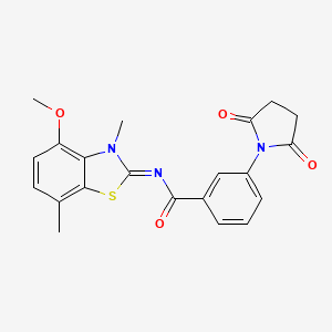 molecular formula C21H19N3O4S B2979388 (Z)-3-(2,5-dioxopyrrolidin-1-yl)-N-(4-methoxy-3,7-dimethylbenzo[d]thiazol-2(3H)-ylidene)benzamide CAS No. 868369-93-1