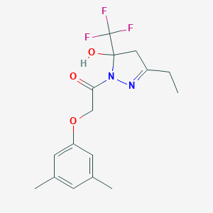 molecular formula C16H19F3N2O3 B297939 1-[(3,5-dimethylphenoxy)acetyl]-3-ethyl-5-(trifluoromethyl)-4,5-dihydro-1H-pyrazol-5-ol 