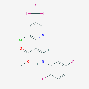 molecular formula C16H10ClF5N2O2 B2979396 （Z）-2-[3-氯-5-(三氟甲基)-2-吡啶基]-3-(2,5-二氟苯胺基)-2-丙烯酸甲酯 CAS No. 477888-08-7