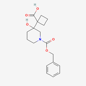 molecular formula C18H23NO5 B2979399 1-(3-Hydroxy-1-phenylmethoxycarbonylpiperidin-3-yl)cyclobutane-1-carboxylic acid CAS No. 2287344-10-7