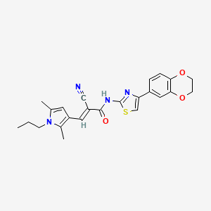 molecular formula C24H24N4O3S B2979413 (E)-2-cyano-N-[4-(2,3-dihydro-1,4-benzodioxin-6-yl)-1,3-thiazol-2-yl]-3-(2,5-dimethyl-1-propylpyrrol-3-yl)prop-2-enamide CAS No. 875866-57-2