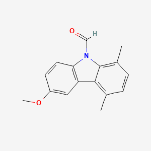 molecular formula C16H15NO2 B2979434 6-methoxy-1,4-dimethyl-9H-carbazole-9-carbaldehyde CAS No. 103771-51-3