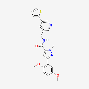 molecular formula C23H22N4O3S B2979435 3-(2,5-dimethoxyphenyl)-1-methyl-N-((5-(thiophen-2-yl)pyridin-3-yl)methyl)-1H-pyrazole-5-carboxamide CAS No. 2034485-40-8