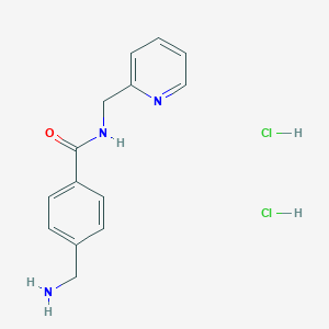 molecular formula C14H17Cl2N3O B2979476 4-(Aminomethyl)-N-(pyridin-2-ylmethyl)benzamide;dihydrochloride CAS No. 1573091-56-1