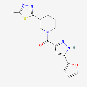 (3-(furan-2-yl)-1H-pyrazol-5-yl)(3-(5-methyl-1,3,4-thiadiazol-2-yl)piperidin-1-yl)methanone