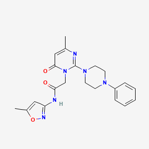 molecular formula C21H24N6O3 B2979500 2-(4-methyl-6-oxo-2-(4-phenylpiperazin-1-yl)pyrimidin-1(6H)-yl)-N-(5-methylisoxazol-3-yl)acetamide CAS No. 1421516-70-2