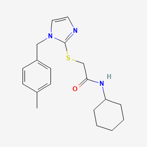 molecular formula C19H25N3OS B2979506 N-cyclohexyl-2-[1-[(4-methylphenyl)methyl]imidazol-2-yl]sulfanylacetamide CAS No. 869346-39-4