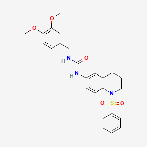 molecular formula C25H27N3O5S B2979513 1-(3,4-Dimethoxybenzyl)-3-(1-(phenylsulfonyl)-1,2,3,4-tetrahydroquinolin-6-yl)urea CAS No. 1203368-61-9