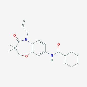 molecular formula C21H28N2O3 B2979516 N-(5-allyl-3,3-dimethyl-4-oxo-2,3,4,5-tetrahydrobenzo[b][1,4]oxazepin-8-yl)cyclohexanecarboxamide CAS No. 921524-72-3
