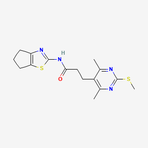 molecular formula C16H20N4OS2 B2979524 N-{4H,5H,6H-cyclopenta[d][1,3]thiazol-2-yl}-3-[4,6-dimethyl-2-(methylsulfanyl)pyrimidin-5-yl]propanamide CAS No. 1259151-04-6