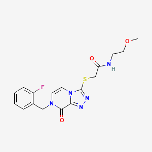 molecular formula C17H18FN5O3S B2979548 2-({7-[(2-fluorophenyl)methyl]-8-oxo-7H,8H-[1,2,4]triazolo[4,3-a]pyrazin-3-yl}sulfanyl)-N-(2-methoxyethyl)acetamide CAS No. 1251697-32-1