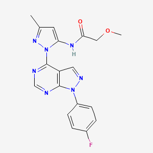 molecular formula C18H16FN7O2 B2979549 N-(1-(1-(4-氟苯基)-1H-吡唑并[3,4-d]嘧啶-4-基)-3-甲基-1H-吡唑-5-基)-2-甲氧基乙酰胺 CAS No. 1007047-20-2