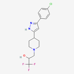 molecular formula C17H19ClF3N3O B2979553 3-{4-[5-(4-chlorophenyl)-1H-pyrazol-3-yl]piperidino}-1,1,1-trifluoro-2-propanol CAS No. 1030625-58-1