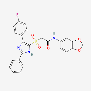 molecular formula C24H18FN3O5S B2979554 N-(1,3-benzodioxol-5-yl)-2-[[4-(4-fluorophenyl)-2-phenyl-1H-imidazol-5-yl]sulfonyl]acetamide CAS No. 866347-61-7