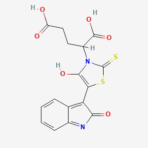 molecular formula C16H12N2O6S2 B2979556 (Z)-2-(4-oxo-5-(2-oxoindolin-3-ylidene)-2-thioxothiazolidin-3-yl)pentanedioic acid CAS No. 1164109-20-9