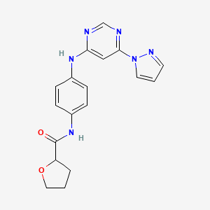 molecular formula C18H18N6O2 B2979558 N-(4-((6-(1H-pyrazol-1-yl)pyrimidin-4-yl)amino)phenyl)tetrahydrofuran-2-carboxamide CAS No. 1170396-91-4