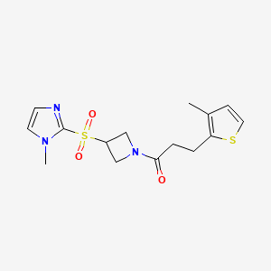 molecular formula C15H19N3O3S2 B2979560 1-(3-((1-methyl-1H-imidazol-2-yl)sulfonyl)azetidin-1-yl)-3-(3-methylthiophen-2-yl)propan-1-one CAS No. 2320377-04-4