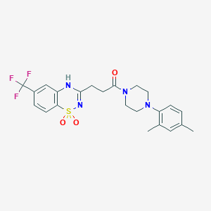molecular formula C23H25F3N4O3S B2979563 3-{3-[4-(2,4-dimethylphenyl)piperazin-1-yl]-3-oxopropyl}-6-(trifluoromethyl)-2H-1,2,4-benzothiadiazine 1,1-dioxide CAS No. 894546-34-0
