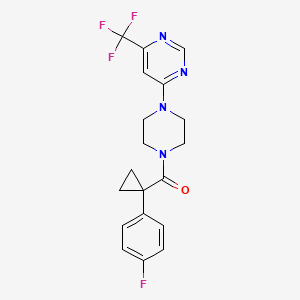 molecular formula C19H18F4N4O B2979573 4-{4-[1-(4-氟苯基)环丙烷甲酰]哌嗪-1-基}-6-(三氟甲基)嘧啶 CAS No. 2097903-35-8