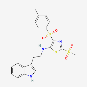 molecular formula C21H21N3O4S3 B2979574 N-(2-(1H-indol-3-yl)ethyl)-2-(methylsulfonyl)-4-tosylthiazol-5-amine CAS No. 874594-17-9