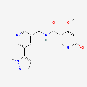 molecular formula C18H19N5O3 B2979578 4-methoxy-1-methyl-N-((5-(1-methyl-1H-pyrazol-5-yl)pyridin-3-yl)methyl)-6-oxo-1,6-dihydropyridine-3-carboxamide CAS No. 2034384-87-5